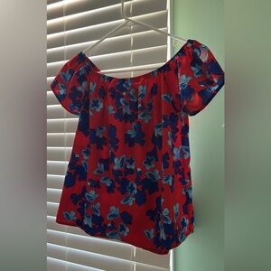 Primark Red and Blue Floral Off-Shoulder Blouse
